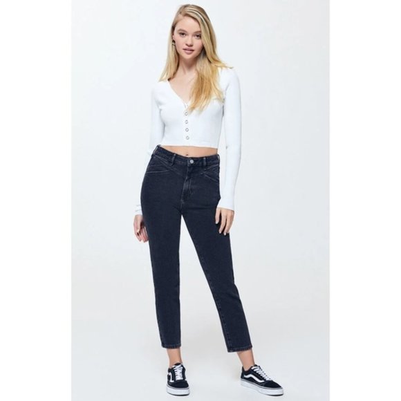 Pacsun Double Black Charcoal Gray High Rise Mom Jeans online worn twice SOLD OUT - Picture 1 of 9